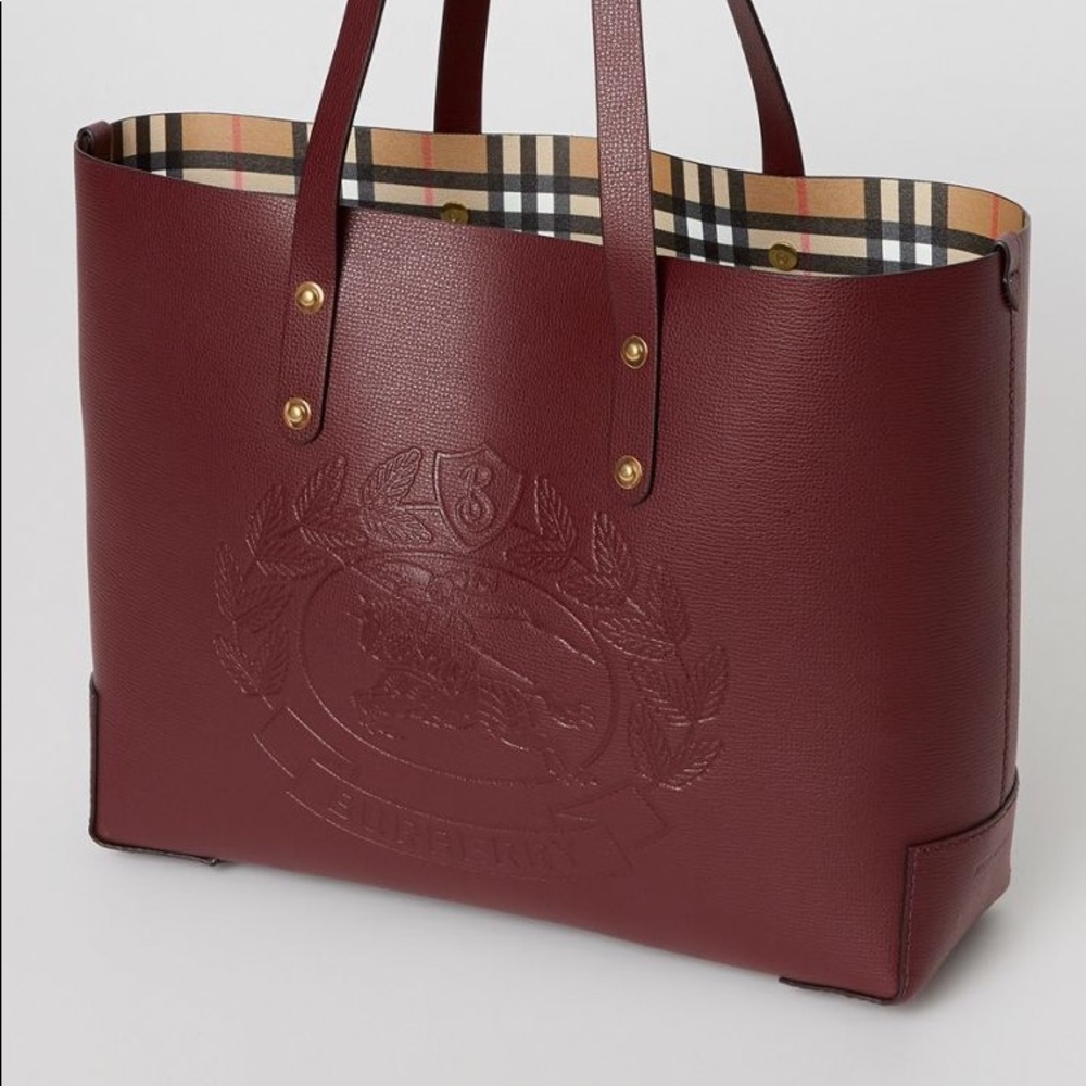 Burberry Small Embossed Crest Leather Totr
